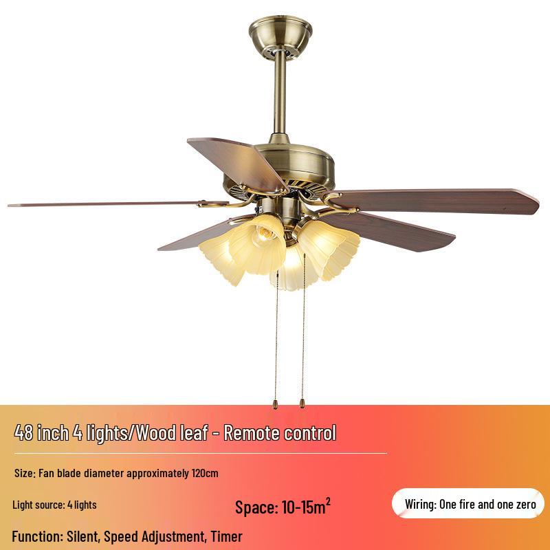 European Style Iron Leaf Ceiling Fan with Remote Control for Living Room and Bedroom
