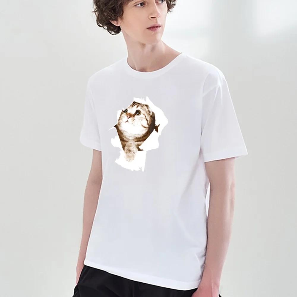 Men T-shirt Harajuku Summer Cat Printing Fashion Casual Street Short Sleeve T-shirts Top Comfortable Trend Clothes Streetwear