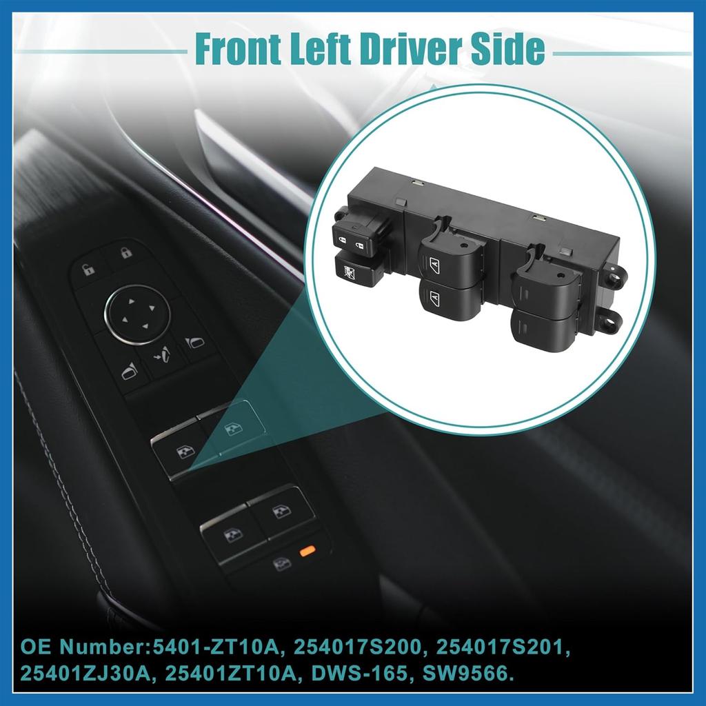Front Left Driver Side Master Power Window Switch Fit for Nissan Armada Titan 2004 2005 No.254017S200 - Pack of 1 Black Item Replacement