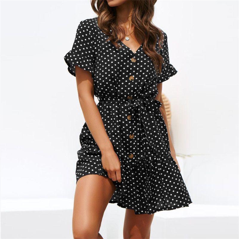 Timeless Ladies Womens Polka Dot V-neck Short Sleeve Summer Shirt Dress In Premium Quality