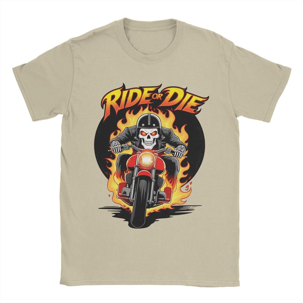 Unisex TShirt Ride or Die Fiery Skull Biker Funny  Cotton Tees Short Sleeve  T Shirt Crew Neck Clothes Gift