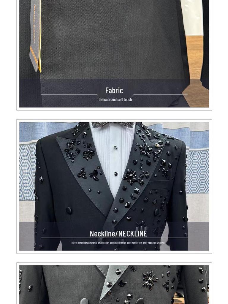 Completo da Uomo Ricamato a Mano con Perline - Elegante Set 2 Pezzi per Occasioni Casual, Banchetti e Eventi Formali