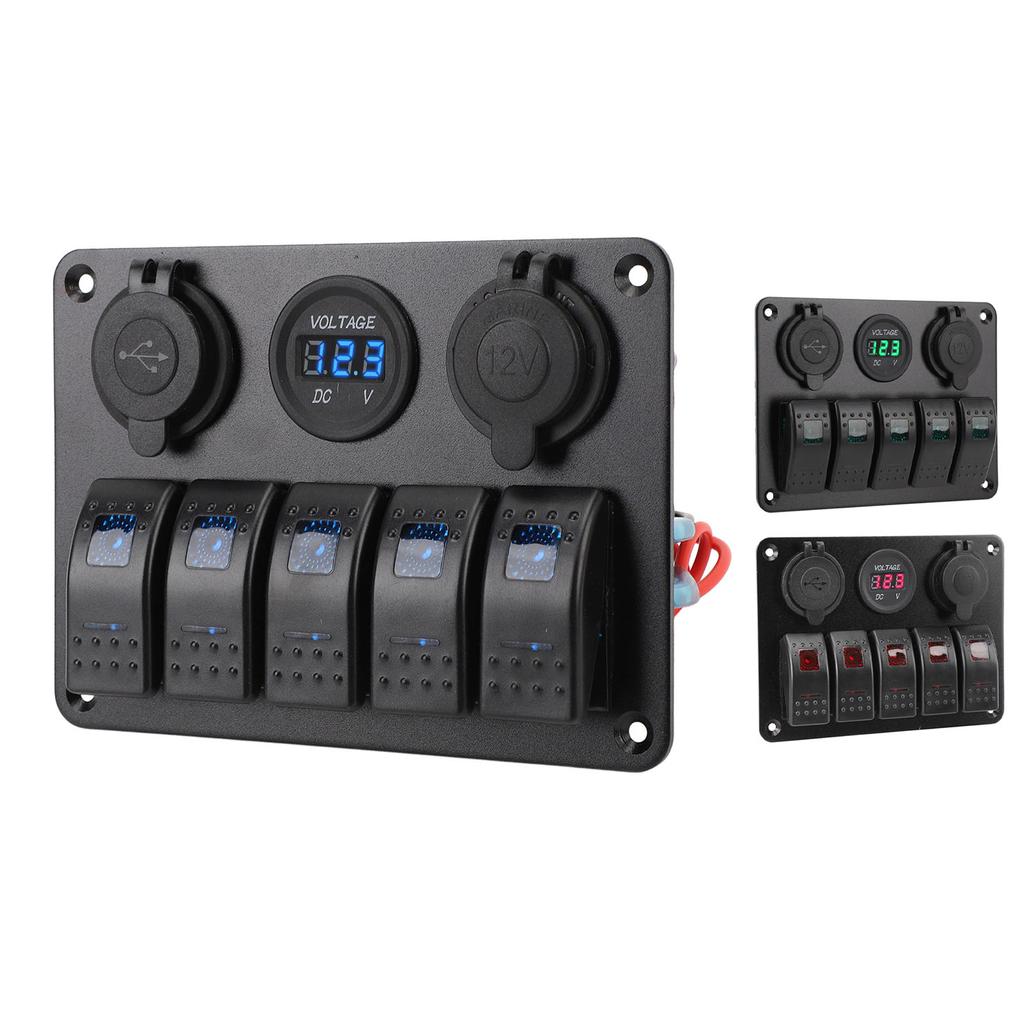 Schalttafel DC 12 bis 24 V 5-Gang Aluminiumlegierung IP65 Wasserdicht Vorverdrahtete Wippschaltertafel mit