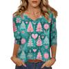 Women's Tops Three-quarter Sleeve Shirt V-neck Loose Casual Shirt Print T-shirt