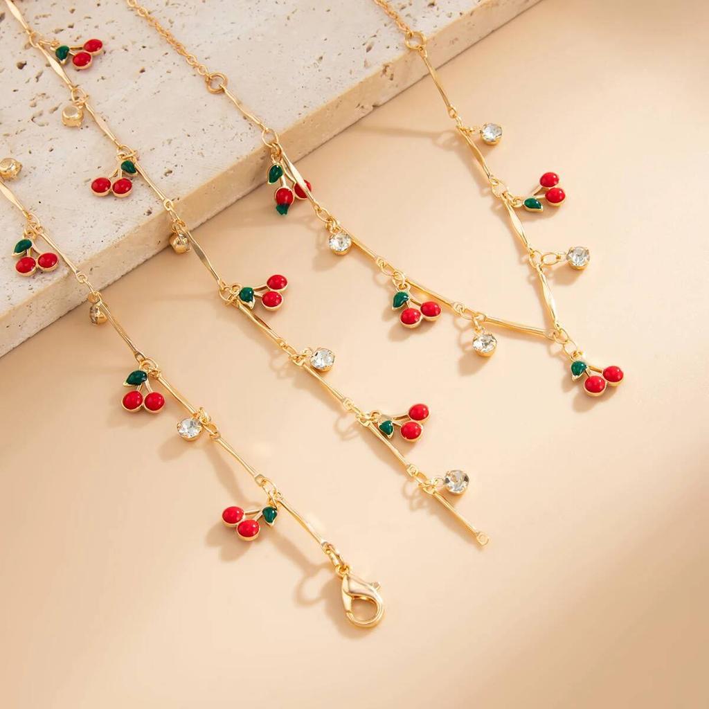 Ingemark 2Pcs/Set Y2K Romantic Cherry Pendant Long Chain Necklace for Women New Trend Sexy Chest Tassel Choker Wedding Jewelry