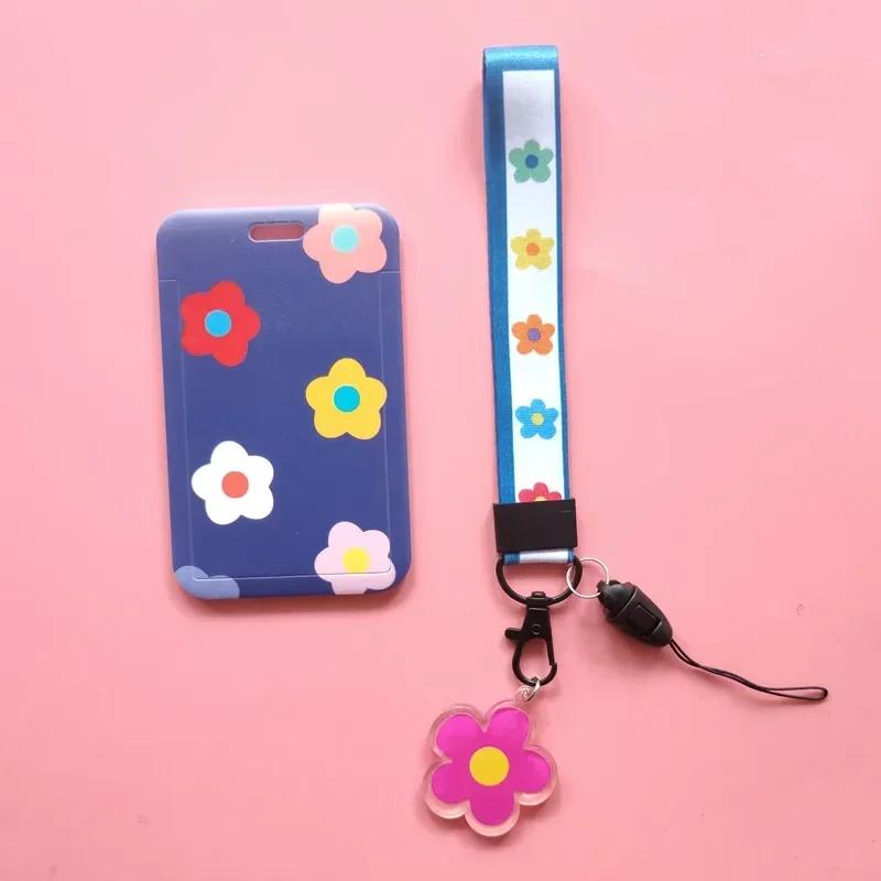 Fashion Flower Women Card Protector Cover Case Card Holder Neck Strap with Lanyard Badge Holder Work ID Card Bus ID Card Holder