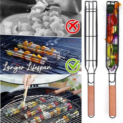 Barbecue Rack Cooking Grill Outdoor Rolling Grilling Stainless BBQ Basket Family Camping Picnic Cylindrical Grill Net Tool