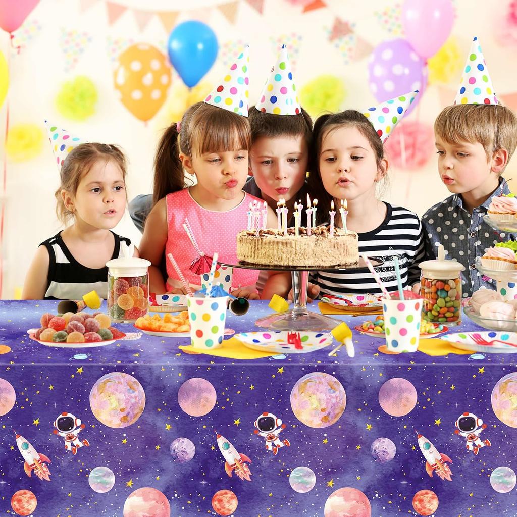 4 Pack Galaxy Tablecloth - Astronaut Rocket Table Cover - Space Planet Decorations - 86 X 51 Inch