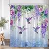 Floral Hummingbird Shower Curtains Watercolor Flowers Butterfly Dragonfly Birds Plant Bath Curtain Modern Fabric Bathroom Decor