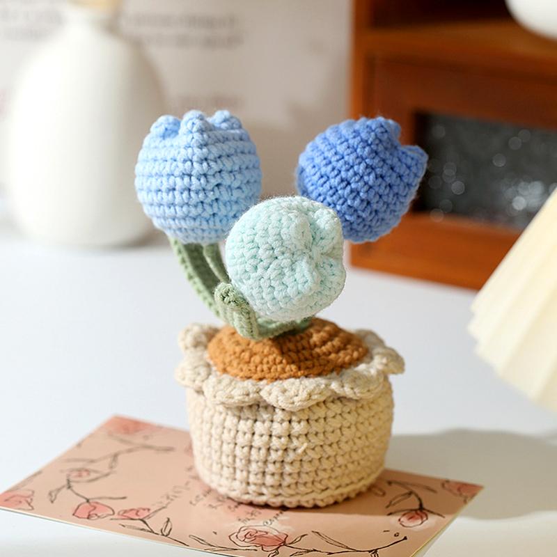 

1 шт., плетеное вручную украшение для салона автомобиля, прекрасный тюльпан, растение в горшке, предметы интерьера ручной работы, подарок на День матери