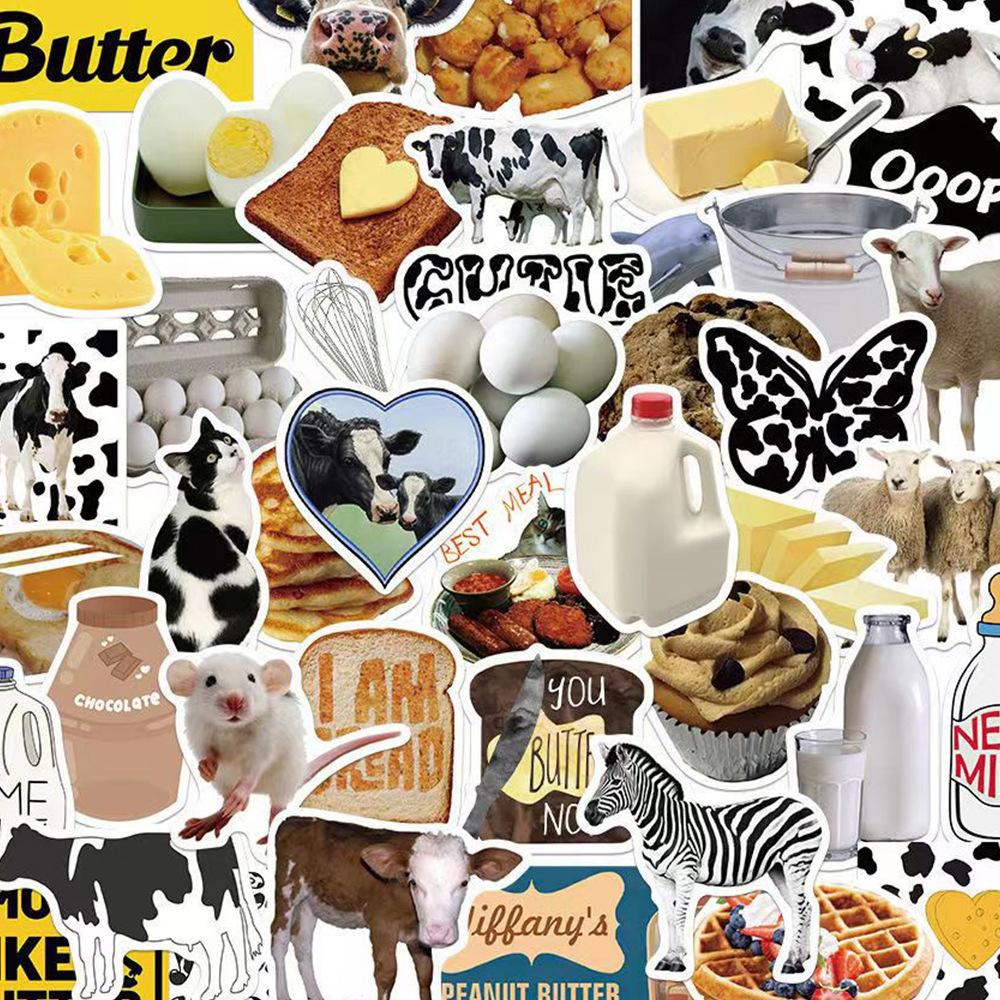 10/30/50pcs Vintage Ins Style Butter Bread Milk Stickers Aesthetic DIY Water Bottle Fridge Phone Graffiti Decals Decoration Toy