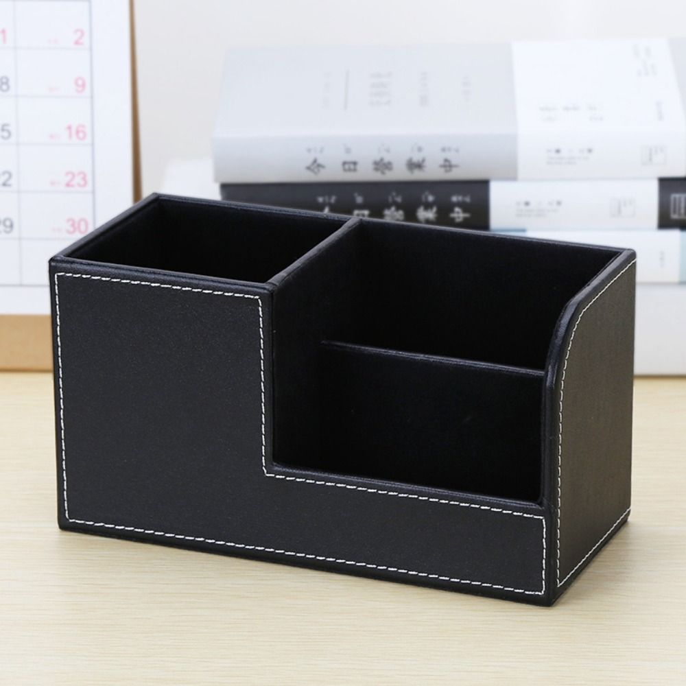 Simple Pencil Pen Holder High-end Desktop Stationery Storage Box PU Leather Desk Organizer  Office