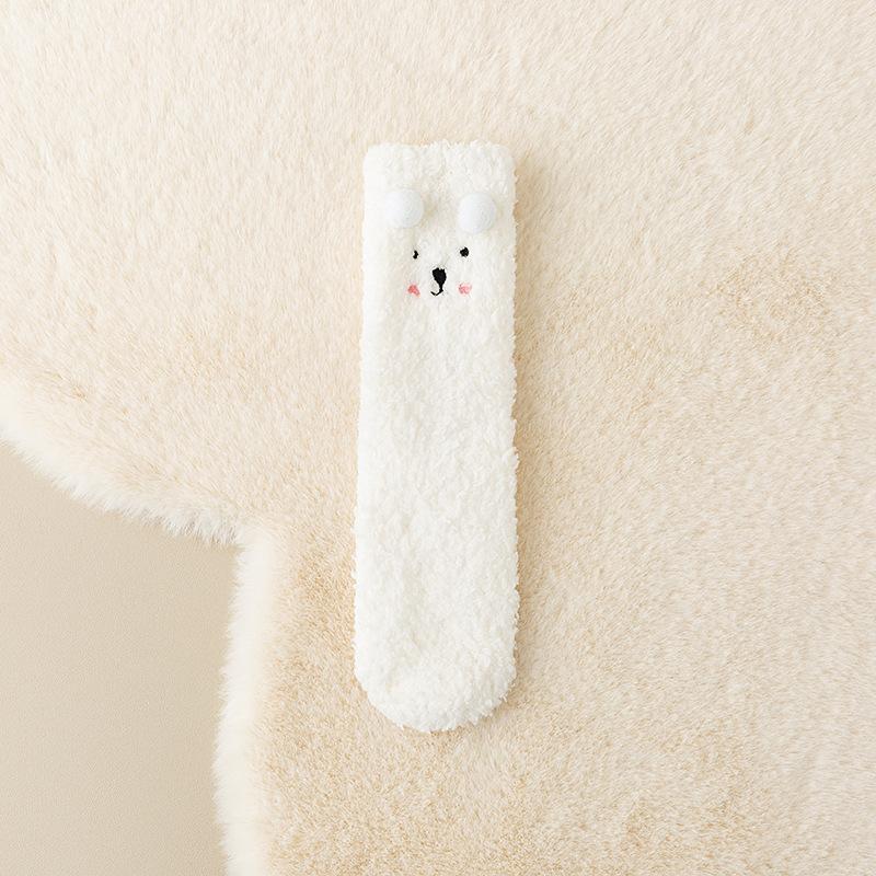 

Женские осенне-зимние носки из плюша ягненка, плюшевые, утолщенные, для сна, домашние, напольные, с маленькими ушками 1 pair белый