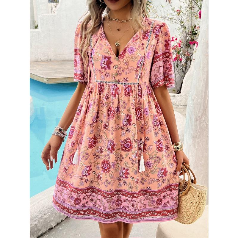 Women's Summer Vacation Printed Short-sleeved Dress