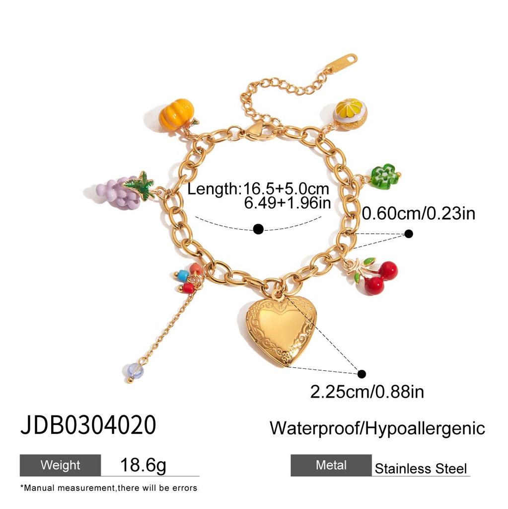 Youthway Colored Strawberry Cherry White Zircon Bracelet Gold Plated Stainless Steel Waterproof Minimalist Women Jewelry Holiday