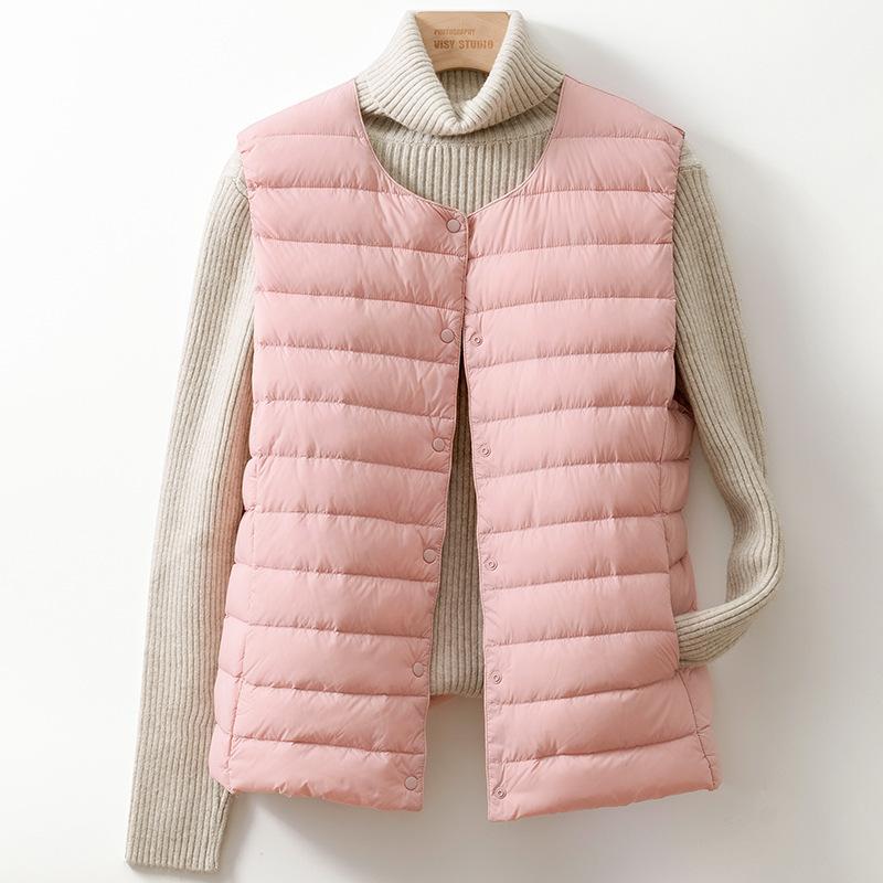 Women's Collarless Down Liner Vest V-Neck Lightweight Down Jacket Autumn and Winter Warm Jacket Waistcoat Round Neck Jacket