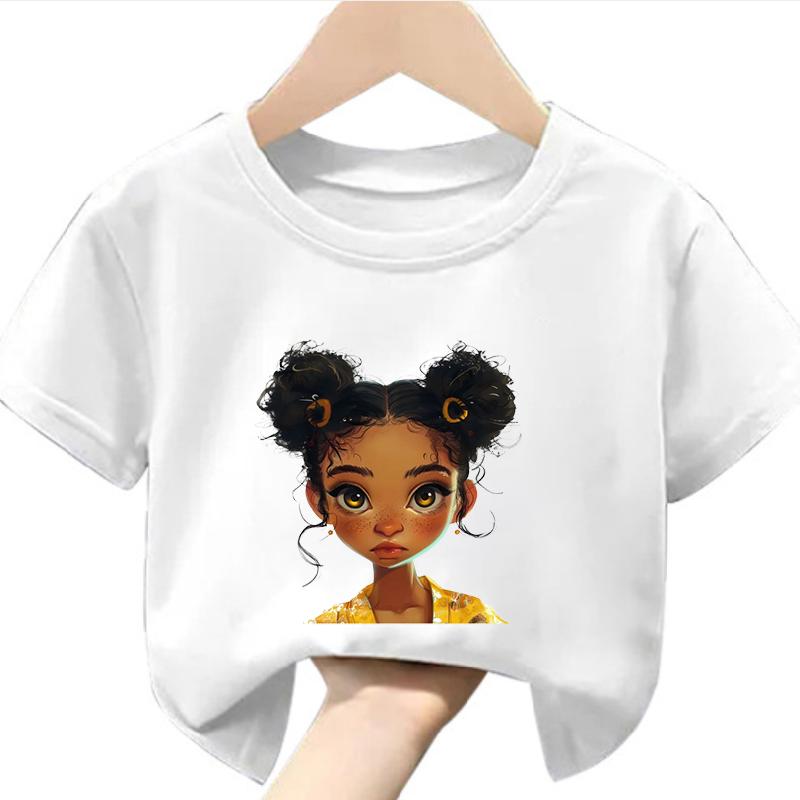 Funny Cute Cartoon African Girl Print Kids Clothes Fashion New Casual Boys TShirts Short Sleeve Soft polyester fabric summer