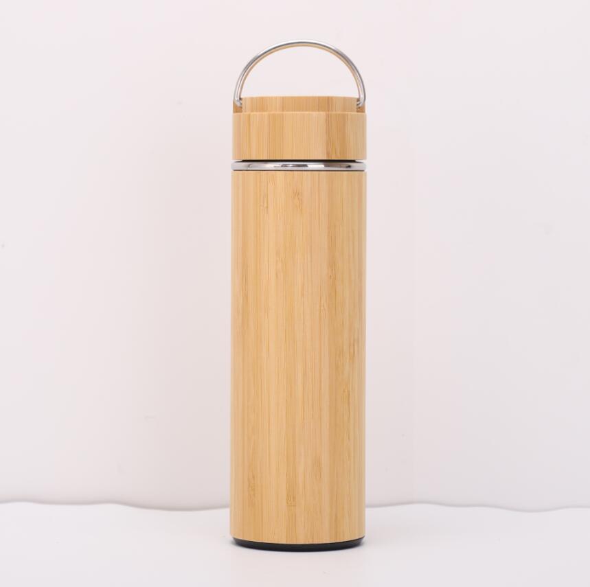 Double Wall Bamboo Insulated Thermos Vacuum Flask Coffee Mug Stainless Steel 15oz Bamboo Flask Tea Mug