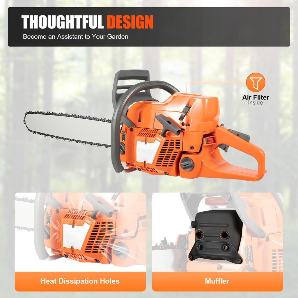 24'' 72CC Professional Gas Chainsaw Heavy Duty Alloy Guide Bar Gasoline ChainSaw for Wood Cutting Forestry Logging Lumberjacks