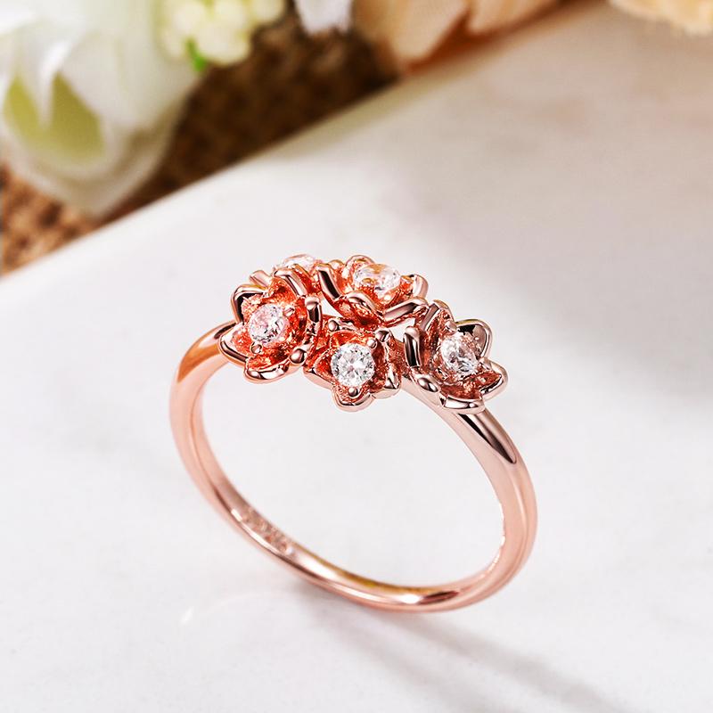New Delicate Flower Ring Women Rose Gold Color Shiny Cubic Zirconia Party Finger-ring Daily Girl Stylish Jewelry New