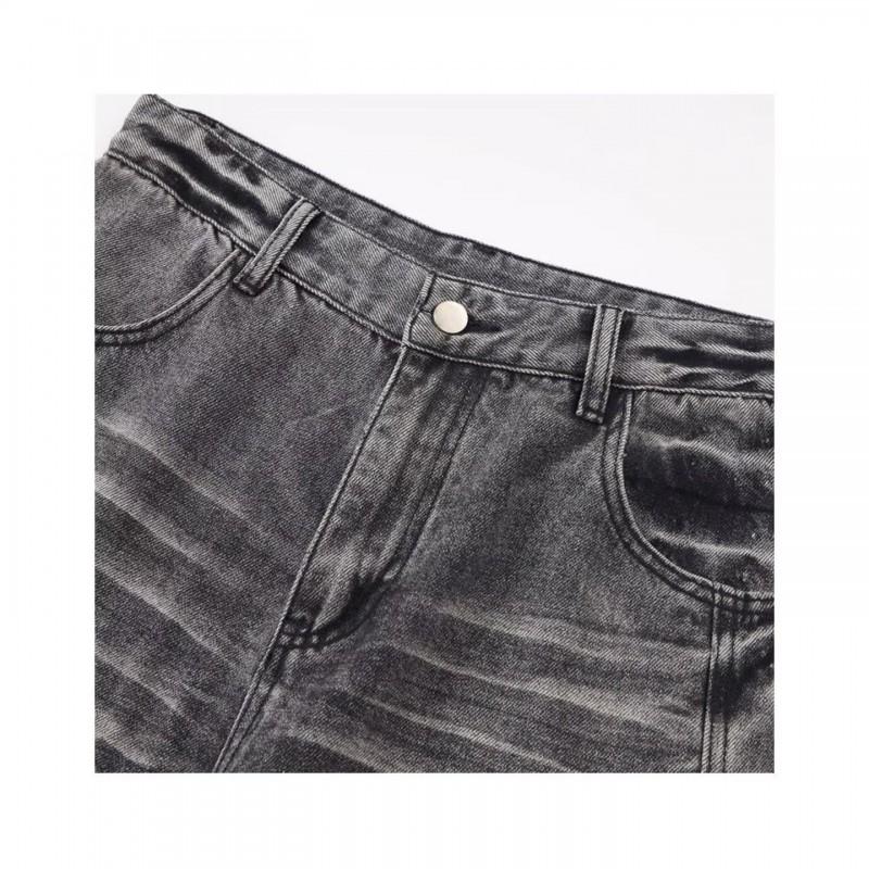 Retro Washed Wide Leg Denim Pants Men Women Relaxed Fit Straight Cut With Whiskering Detail
