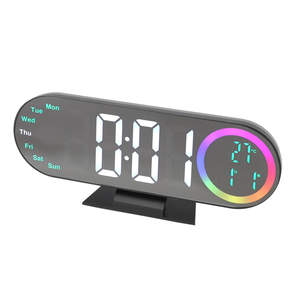 Digital Alarm Clock LED Large Display Loud Mirror Desk Clock with 16 Color Night Light 3 Brightness Settings for Heavy