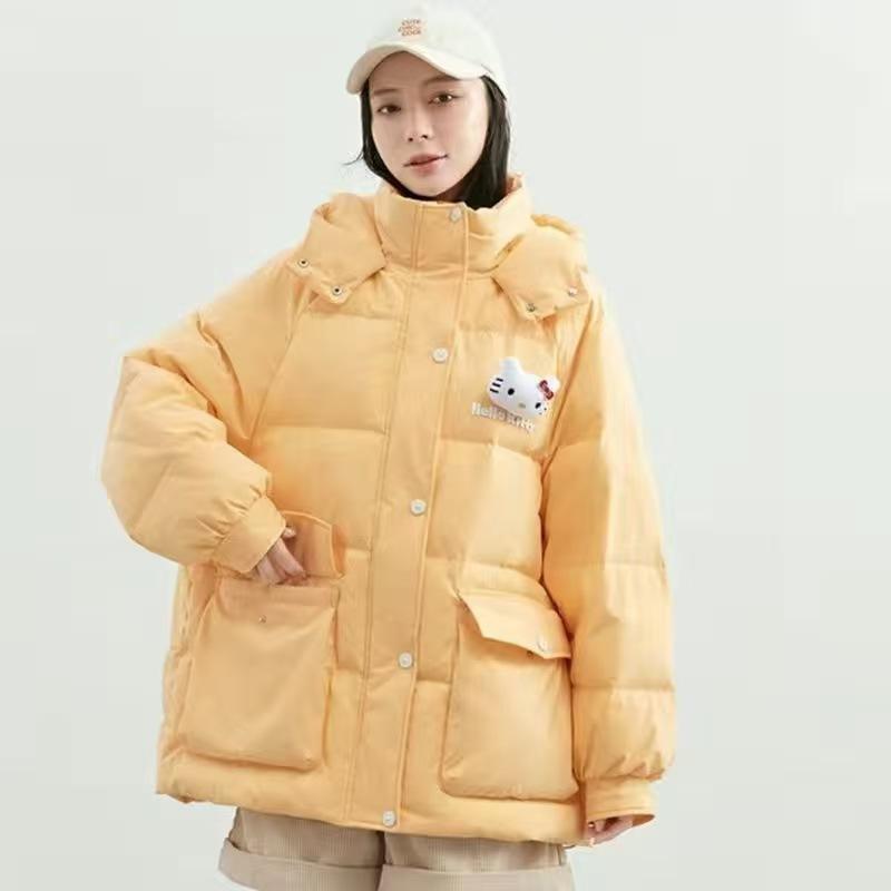 

[Чжао Лусы в том же стиле] Пуховик KT кошка с капюшоном новый короткий милый модный темперамент зимнее студенческое пальто L-135-80kg жёлтый