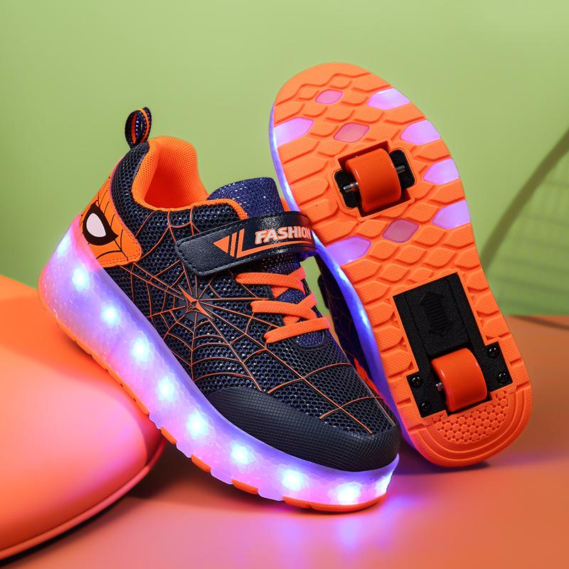 Spider Web Runaway Shoes Boys and Girls Students Light LED Light Charging Light Shoes Roller Skates