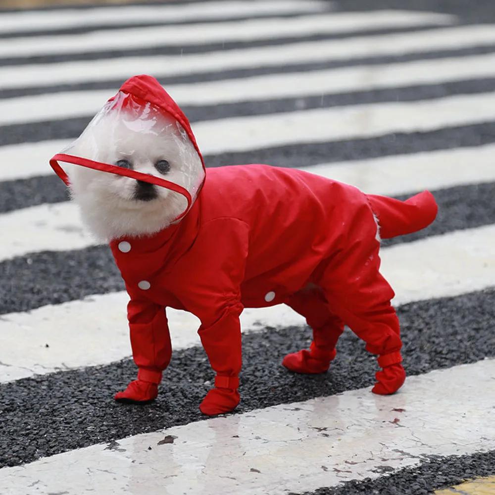 Small Dog Four-legged Raincoat Waterproof All-inclusive One-piece Pet Cat Puppy Jumpsuit Rompers with Boots Outdoor Dog Clothes