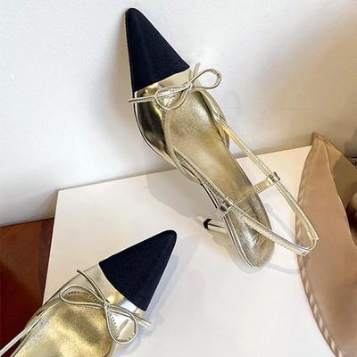 Moda Oro Argento Punta Acuta Tacchi Alti Donna Estate Sandali Sottili con Tacco Mules con Cinturino Posteriore Scarpe Eleganti Fiocco Marche di Lusso Scarpe a Punta Donna