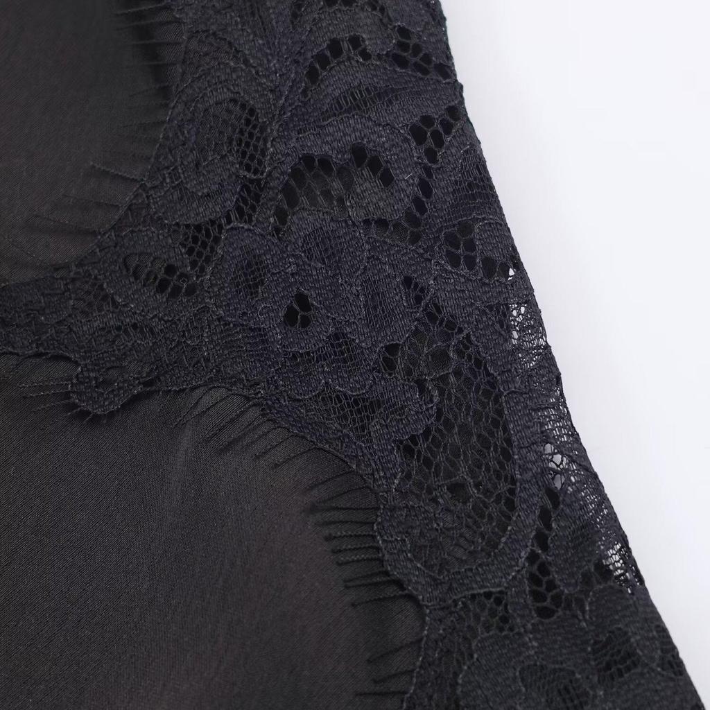 2025 European-Style Women's Silk Satin Lace Dress