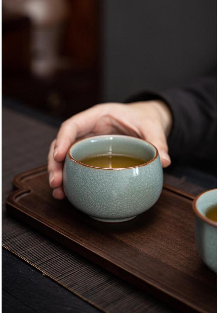 Ru Kiln Ice Flower Crackle Glaze Kung Fu Ceramic Tea Cup - Mastery In Personal Tea Tasting, Gift Box Included