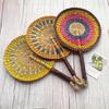 Colorful Striped Patterns Seagrass Woven Fan Vintage Anti-Mosquito Hand Braided Fan Natural Portable Cattail Fan School/Office