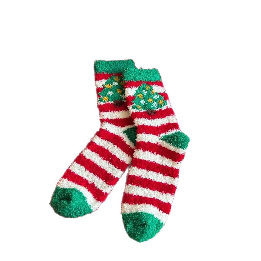 Damen Flauschige Cartoon Plüsch Weihnachtsstrümpfe - Warmer Korallenfleece, Nicht fusselnd, Gemütliche Schlaf-Boden-Socken