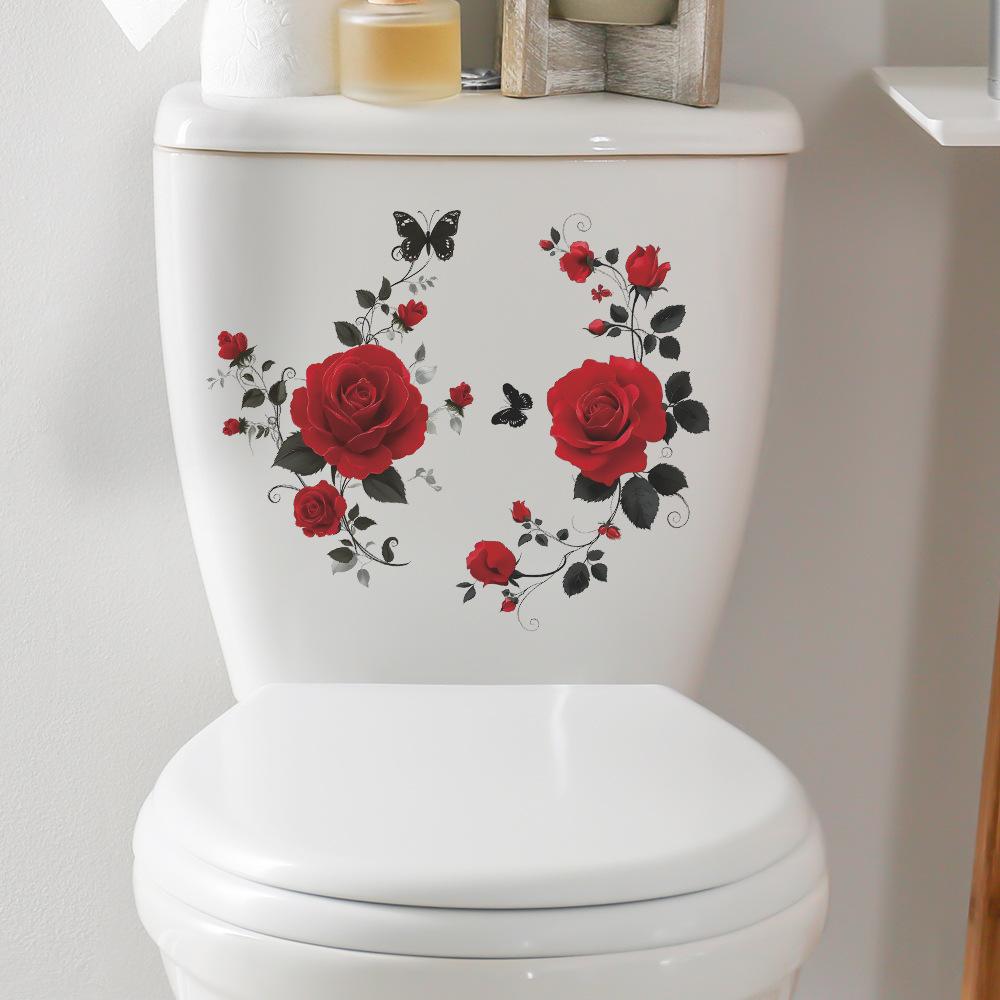Creative Vintage Rose Flower Branch Bathroom Toilet Decoration and Beautification Toilet Sticker