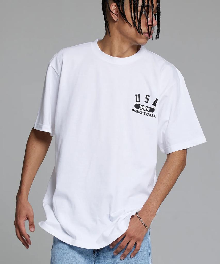 CREAM SODA LAB [2Pack] Usa Basketball Small Logo Short Sleeve T-Shirt Black (White) White (Black)