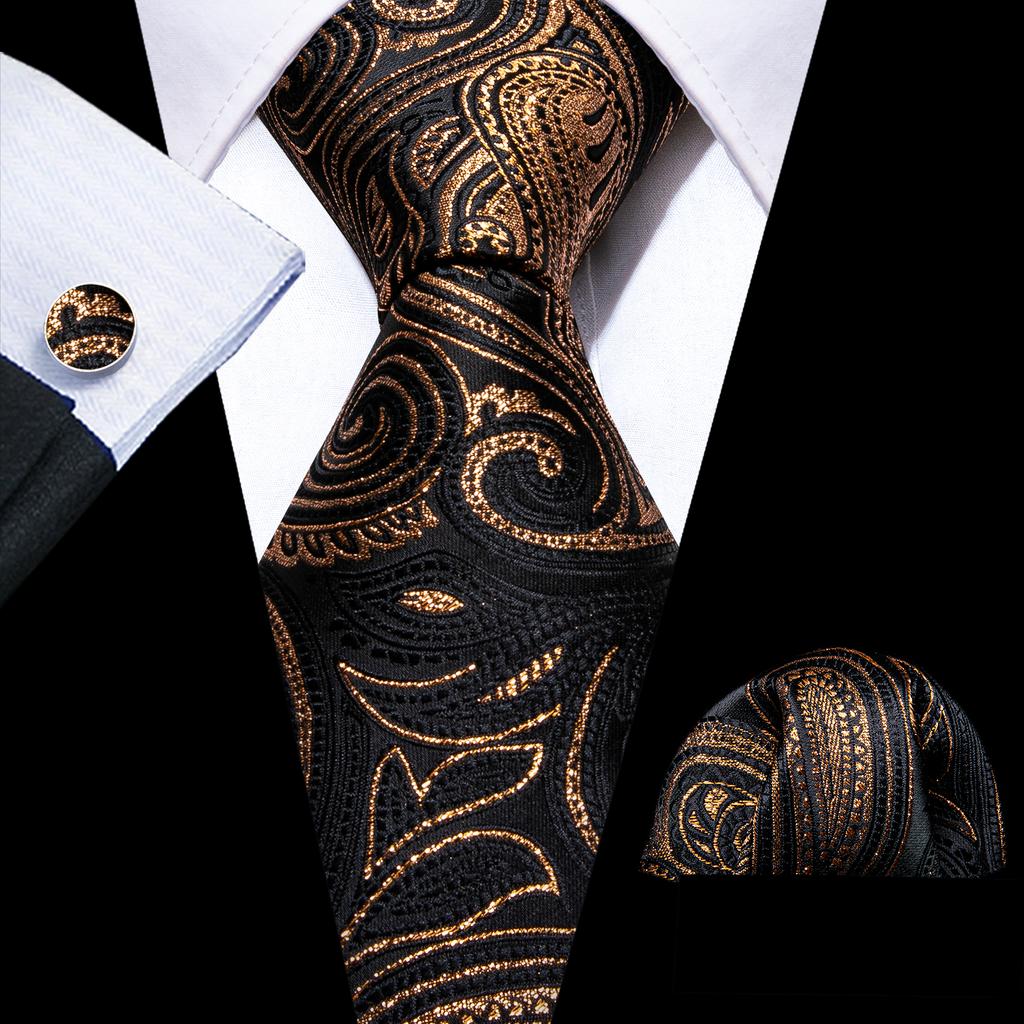 Barry.Wang Floral Ties for Men Woven Paisley Wedding Necktie Handkerchief Cufflinks Formal Casual Set