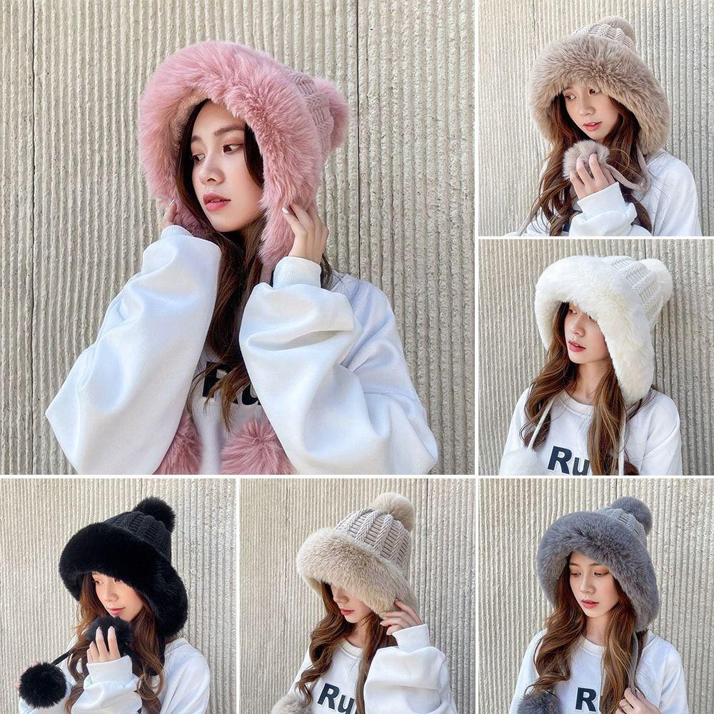 Thickened Beanies Cap Coldproof Ear Protection Hat Fashion Knitted Plush Hat  for Women Girls