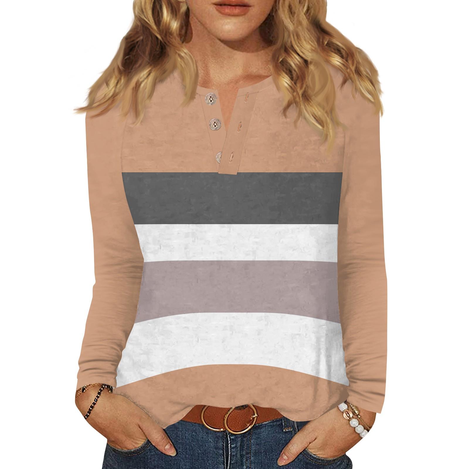 

Жіноча футболка з принтом, на ґудзиках, з довгим рукавом, повсякденна, для вихідних, модна, базова, з V-подібним вирізом, звичайна L хакі