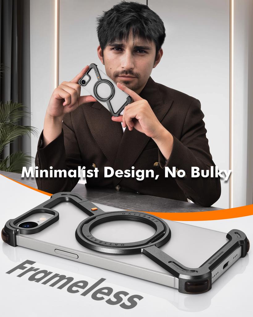 for iPhone 16 E Phone Case Magsafe With 360°Rotate Magnetic Ring Stand Z-Shaped Metal Frameless Shockproof Protector Cover