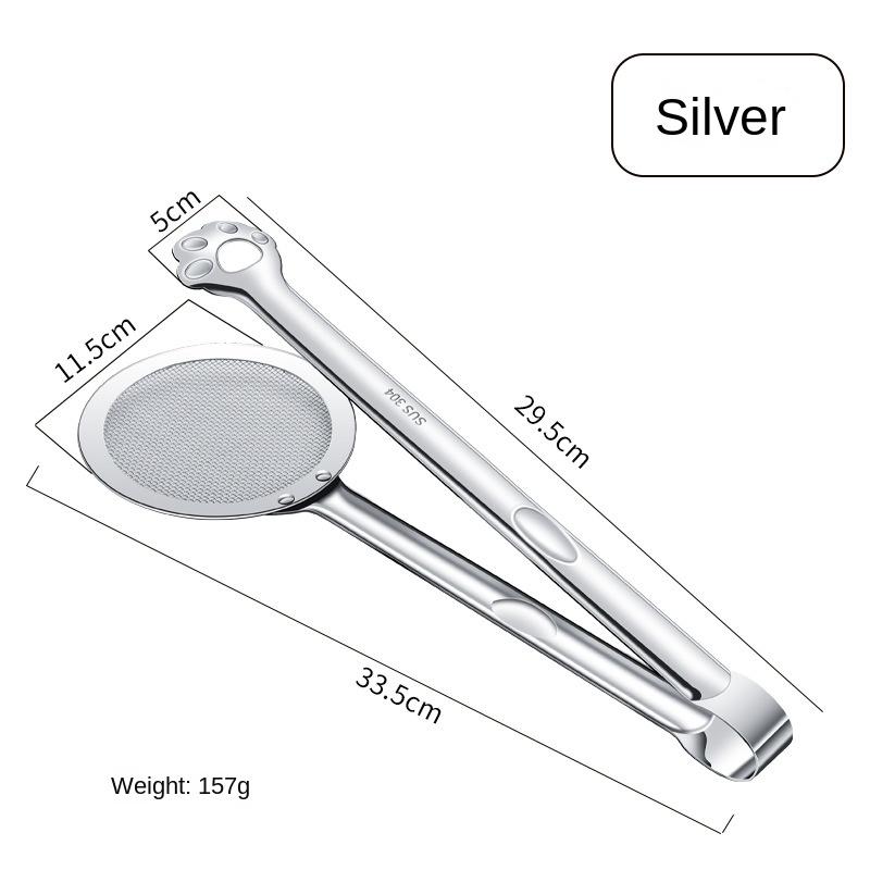 304 Stainless Steel Food Clip Household Fried Oil Separator Spoon Filter Drain Oil Clip Multi-functional Oil Separator Oil Separator Clip
