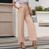 Drawstring Elastic Wide-Leg Pants for Women Mid-Length High Waist Pants Ladies Straight Trousers