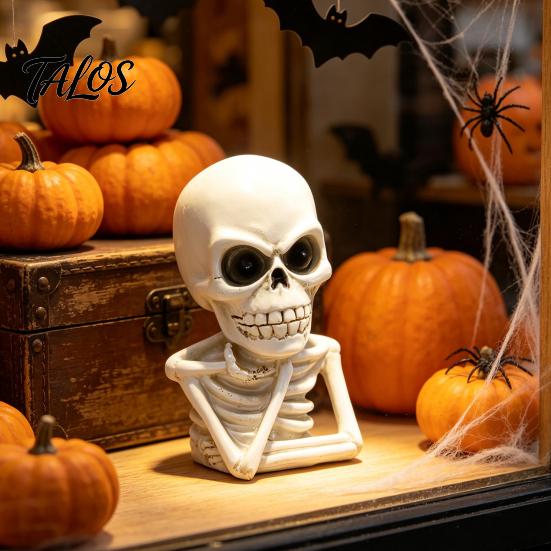 Compact Resin Skull Statue Skeleton Thinker Halloween Decor, Funny Thinking Figurine, Creative Gothic Bar Decor Sculpture for Home Office Desk