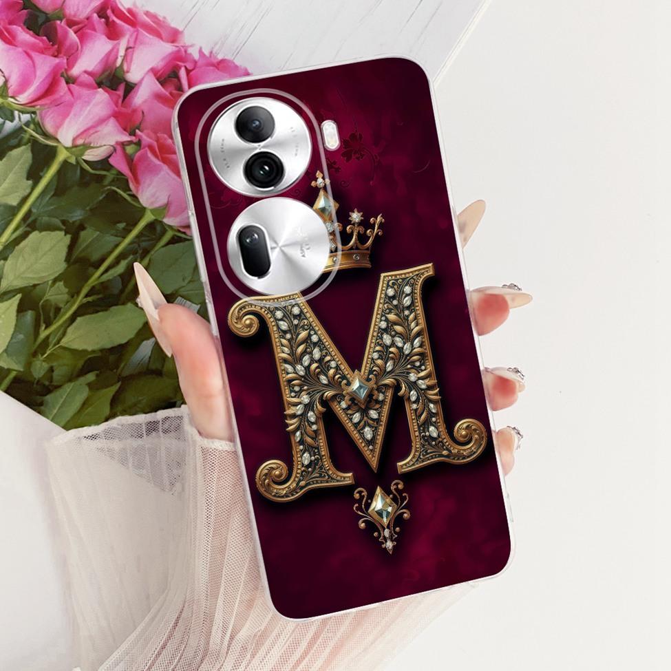 Clear For Oppo Reno 11Pro 5G CPH2607 Cover For Oppo Reno 11 Pro 5G Case Luxury Crown A-Z Letters 2D Flat Pattern Soft Phone Case