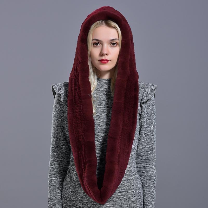 Rabbit fur hood Volume hats for women winter warm novelty knitted fur scarf hat stylish fashionable genuine large female fur hat