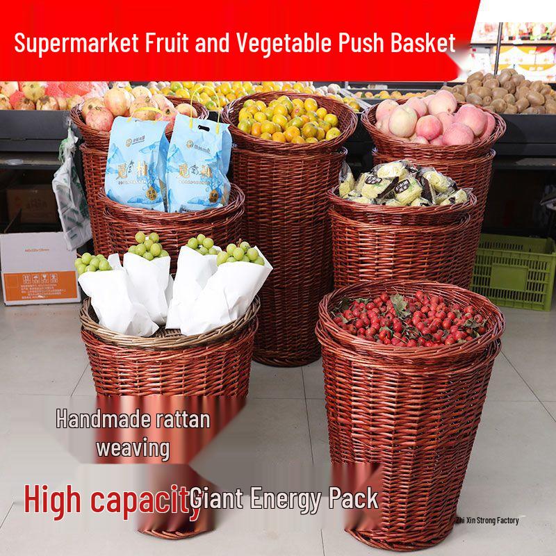 Wicker Basket Display for Fruits & Vegetables - Perfect for Supermarkets