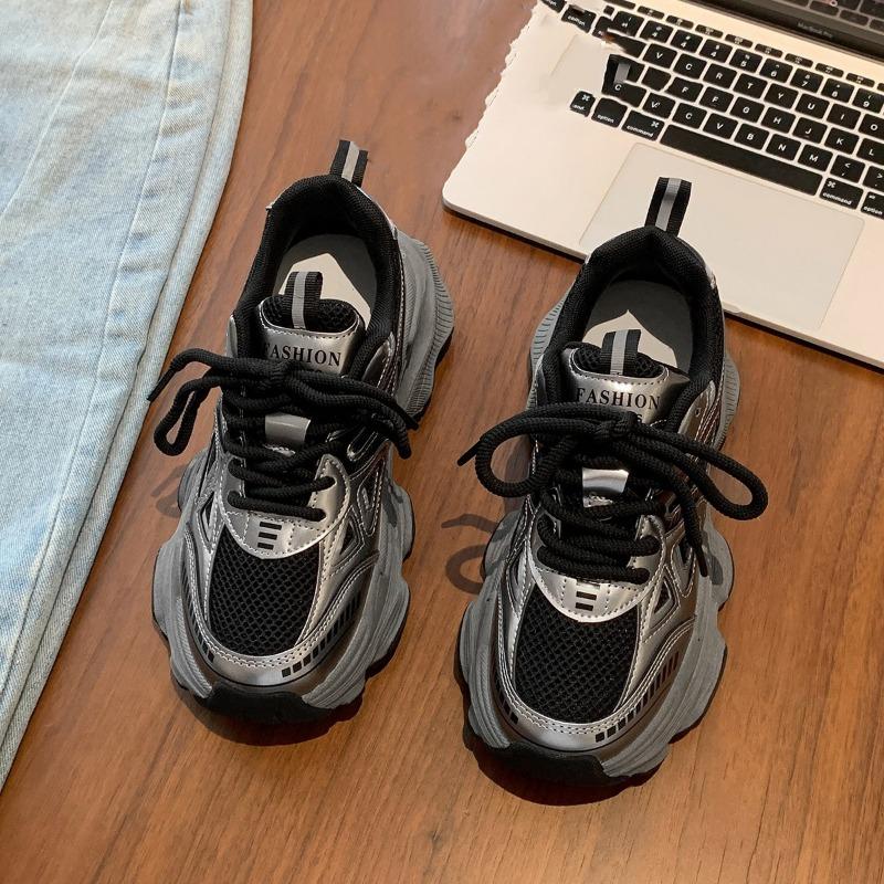 Dad shoes women's velvet black shoes new spring and autumn versatile muffin thick sole heightening casual sports shoes