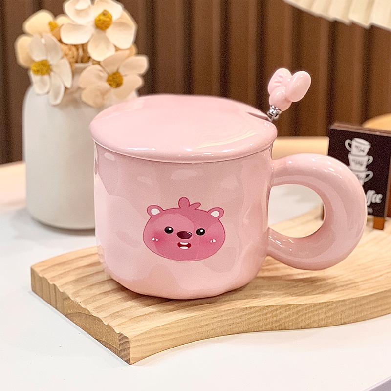 Household New Ceramic Cup Sets Gift Box Women 400ml Cute Cartoon Bear Handle Tea Mugs with Scoop and Lid Creative Cup to Friends