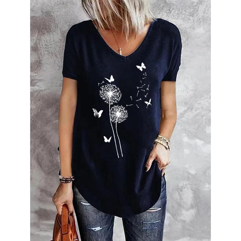 Dandelion Soft 3D Printed Y2k Fashion Women Basic T-Shirt Elegance Vintage Short Sleeve Elegant Casual Comfortable Polyester