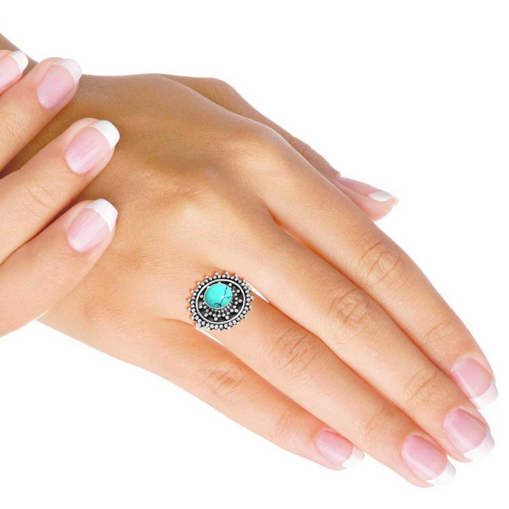 925 Sterling Silver Ring Women Gemstone Handmade Jewelry Anniversary Gift Blue Green Purple Copper Turquoise Pearl Lapis Mother Of Pearl Boho
